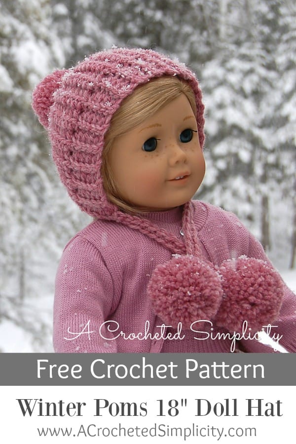 "Winter Poms" 18" Crochet Doll Hat Free Crochet Pattern A Crocheted