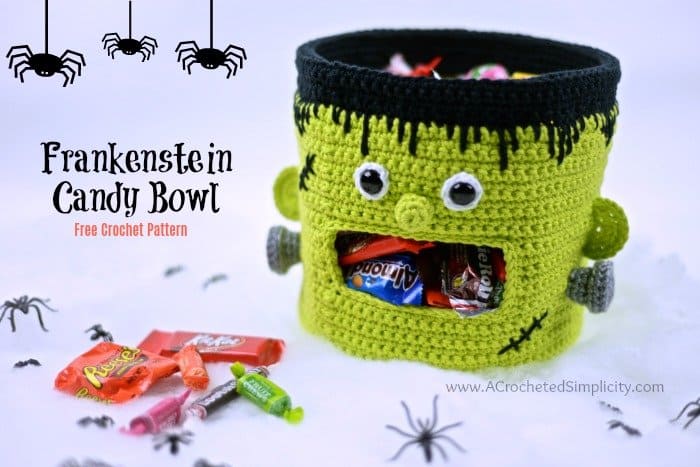 Free Crochet Pattern - Frankenstein Candy Bowl by A Crocheted Simplicity #crochet #freecrochetpattern #frankenstein #halloween candydish