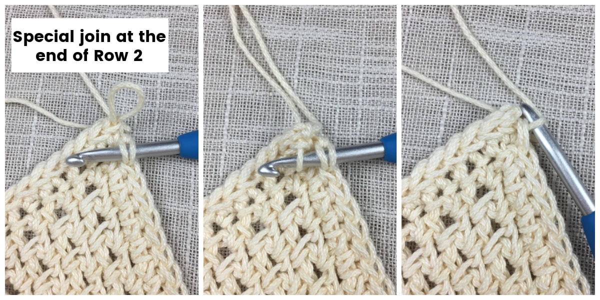 Special crochet join at the end of the crochet bag edging.