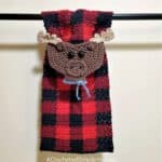 Free Crochet Pattern - Plaid Moose Kitchen Towel by A Crocheted Simplicity #crochetplaid #freecrochetpattern #crochetmoose #crochetkitchentowel #freecrochetmoose #freecrochettowel #plaidmoose #plaiddecor #plaidkitchentowel #plaidmoosedecor