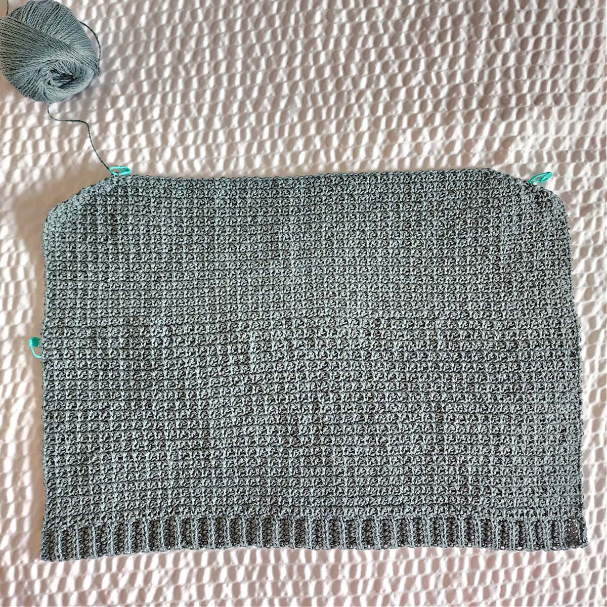 Armhole shaping on a panel of the summer crochet top.