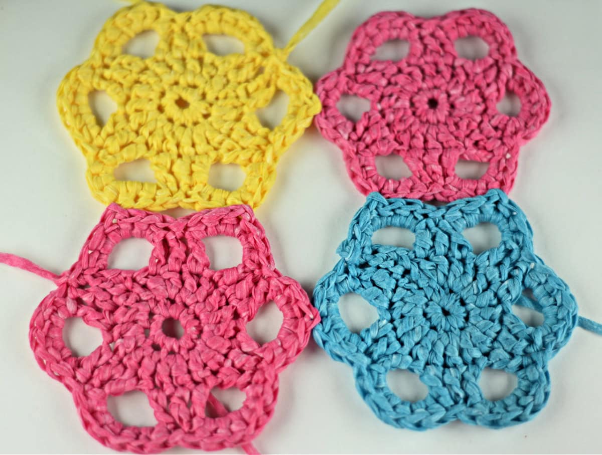 Four flower motif crochet joined.