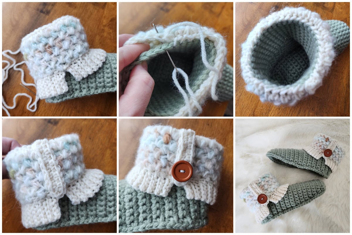 Slipper boot crochet cuff construction tutorial.