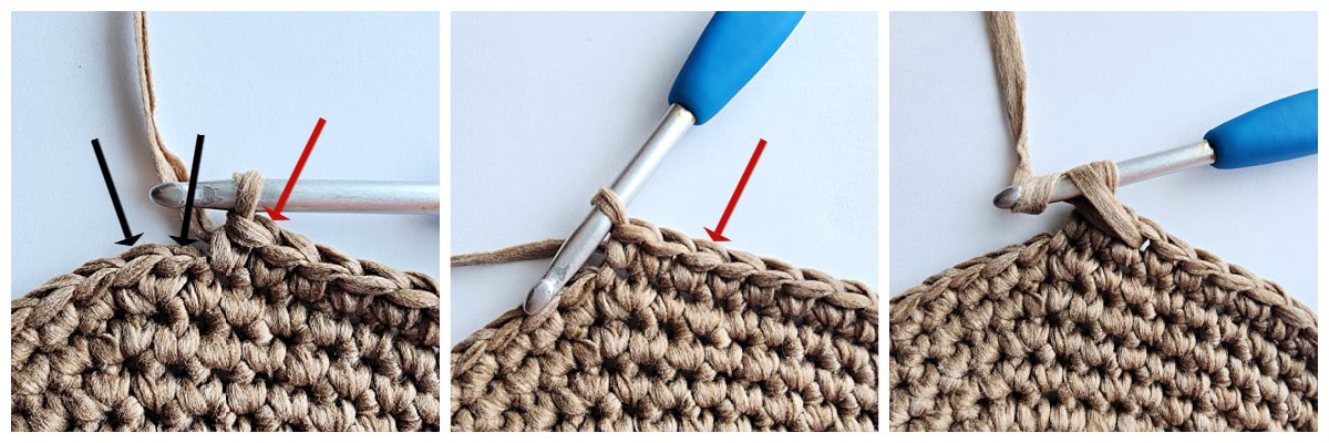 A photo tutorial to show how to crochet a slanted puff stitch.