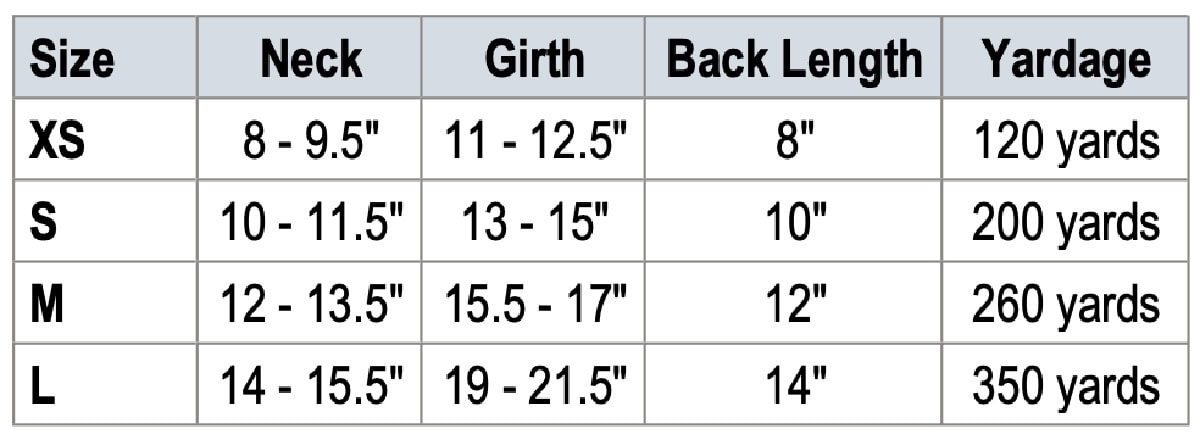 Crochet dog sweater size chart.