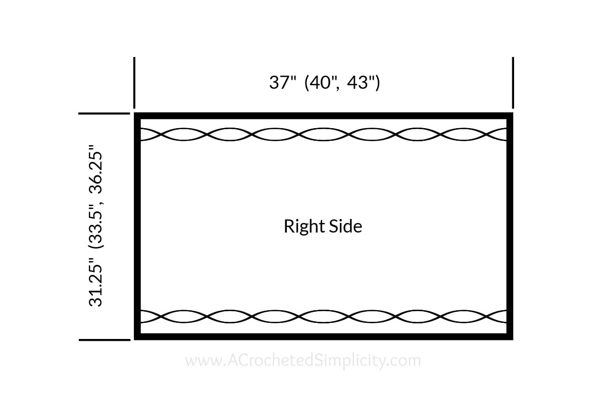 A sketch to show the cabled rectangle for the crochet cocoon sweater laid flat.