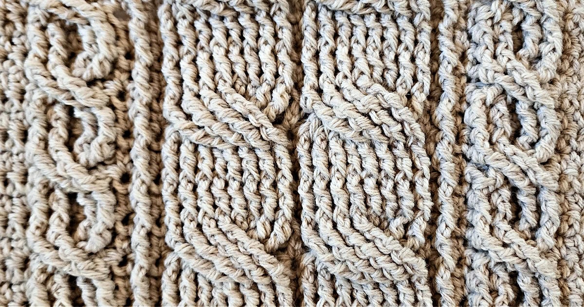 Different crochet post stitches in a swatch that create knit look cables.