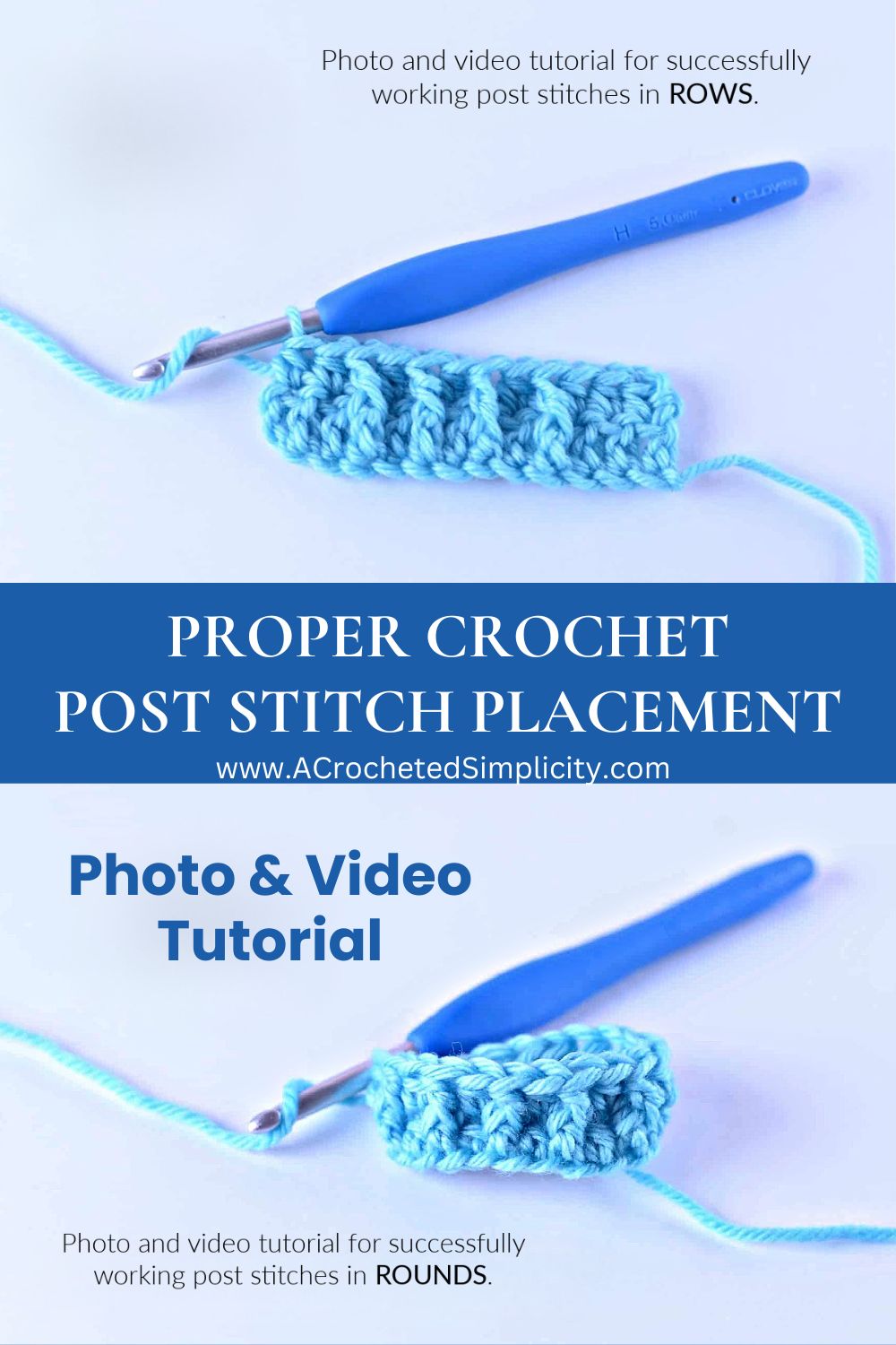 How to work crochet post stitches in rows and rounds with a crochet video tutorial.