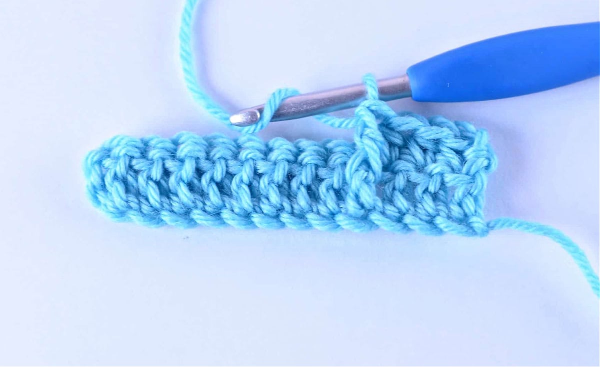 A front post double crochet (fpdc) worked around the post of the next stitch.