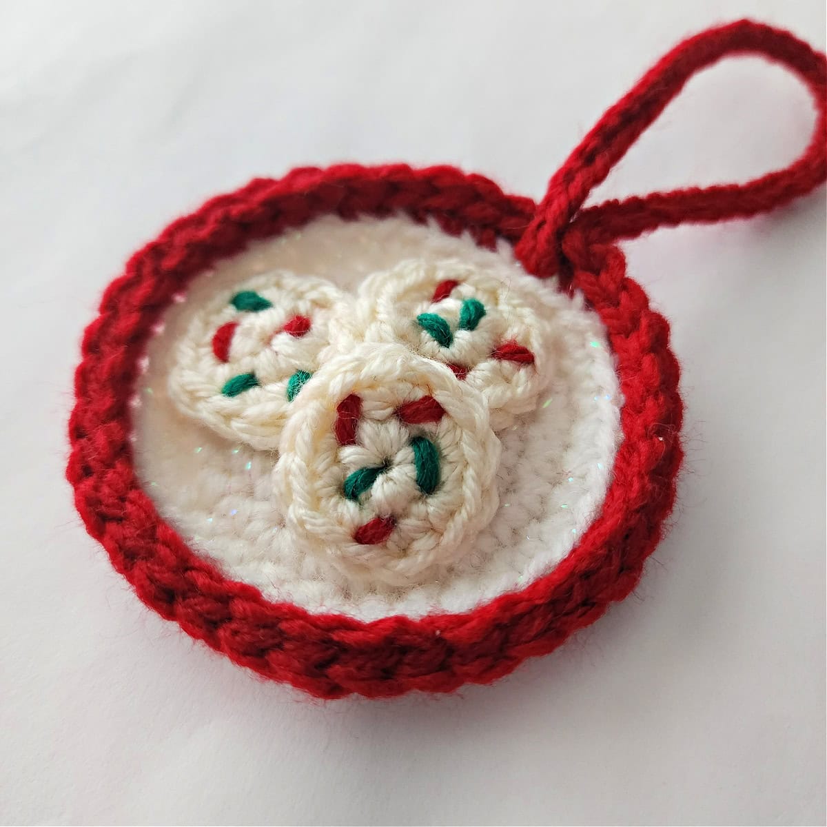 Crochet plate of cookies for Santa ornament.