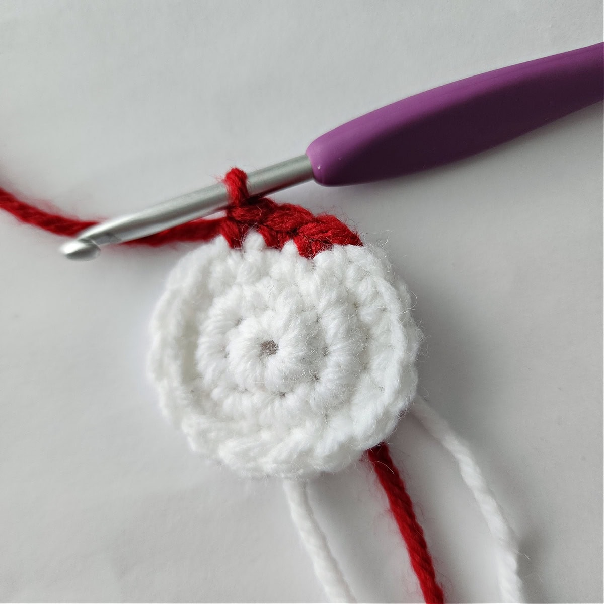 A white and red circle to begin the bun on top of Mrs Claus's hair.