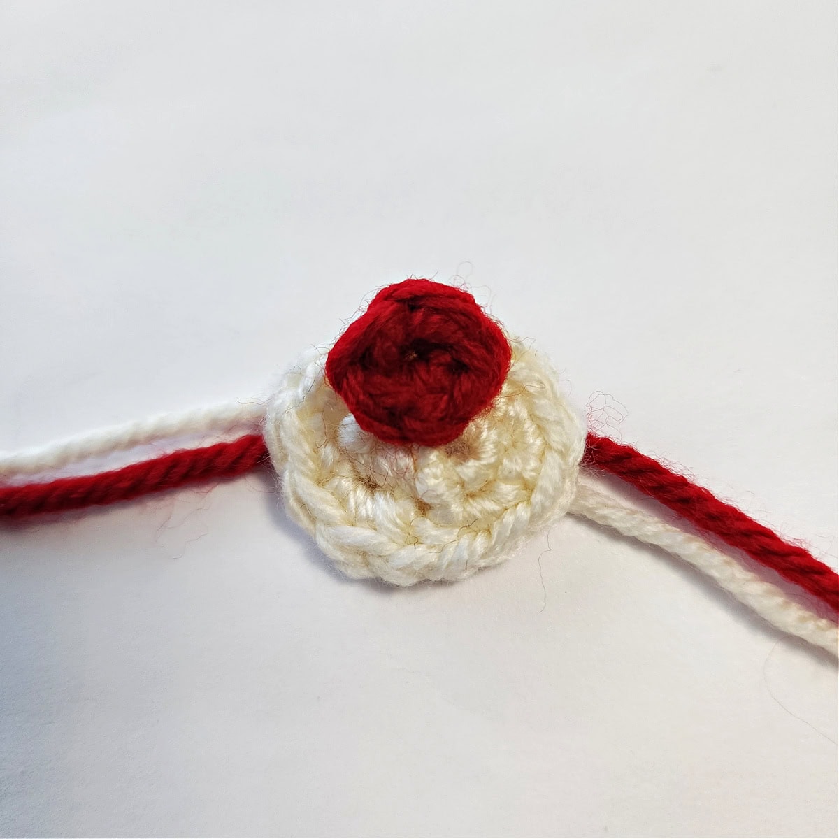 Muzzle and red nose for crochet reindeer ornament.