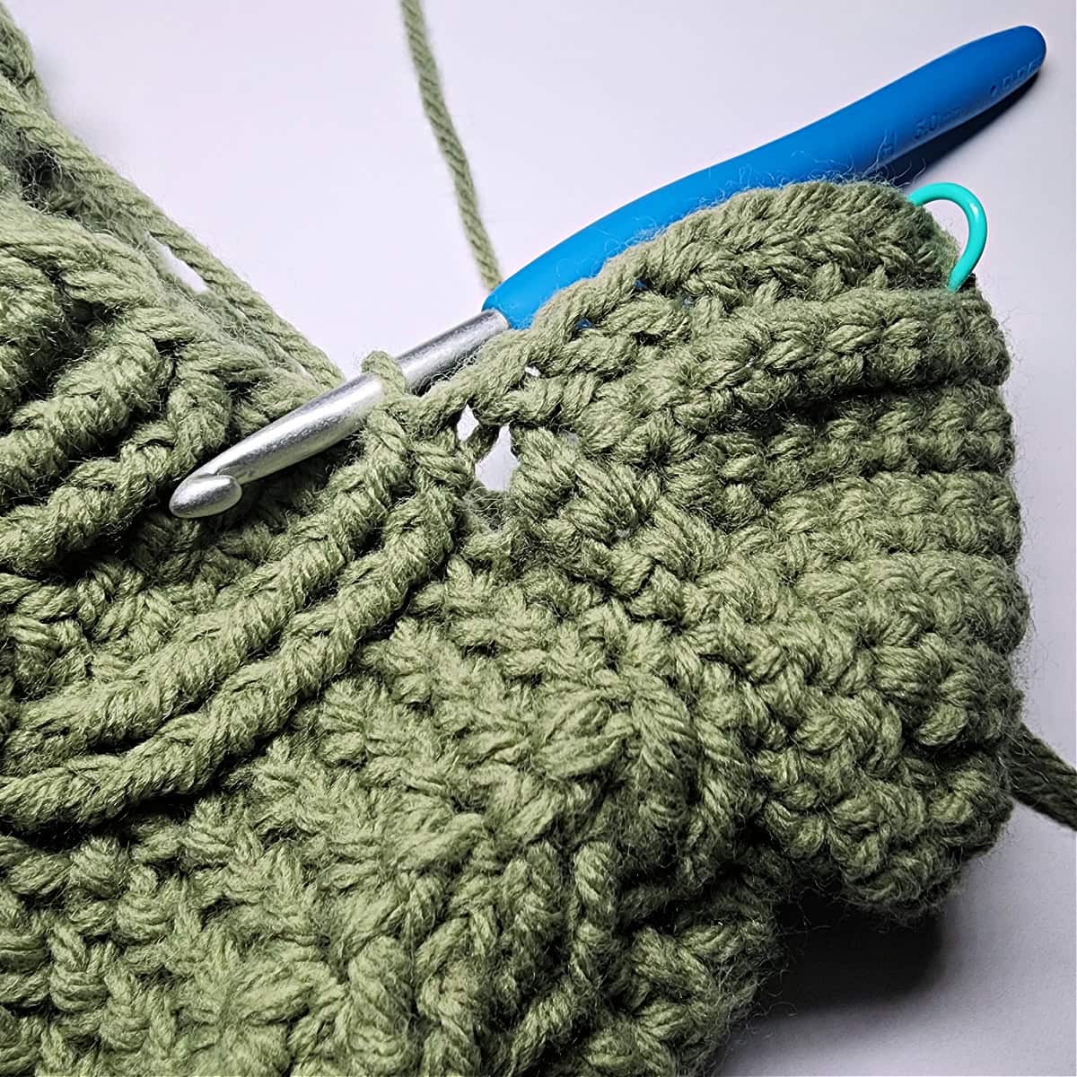 Close-up to show a gap created after the heel that you need to sew closed.