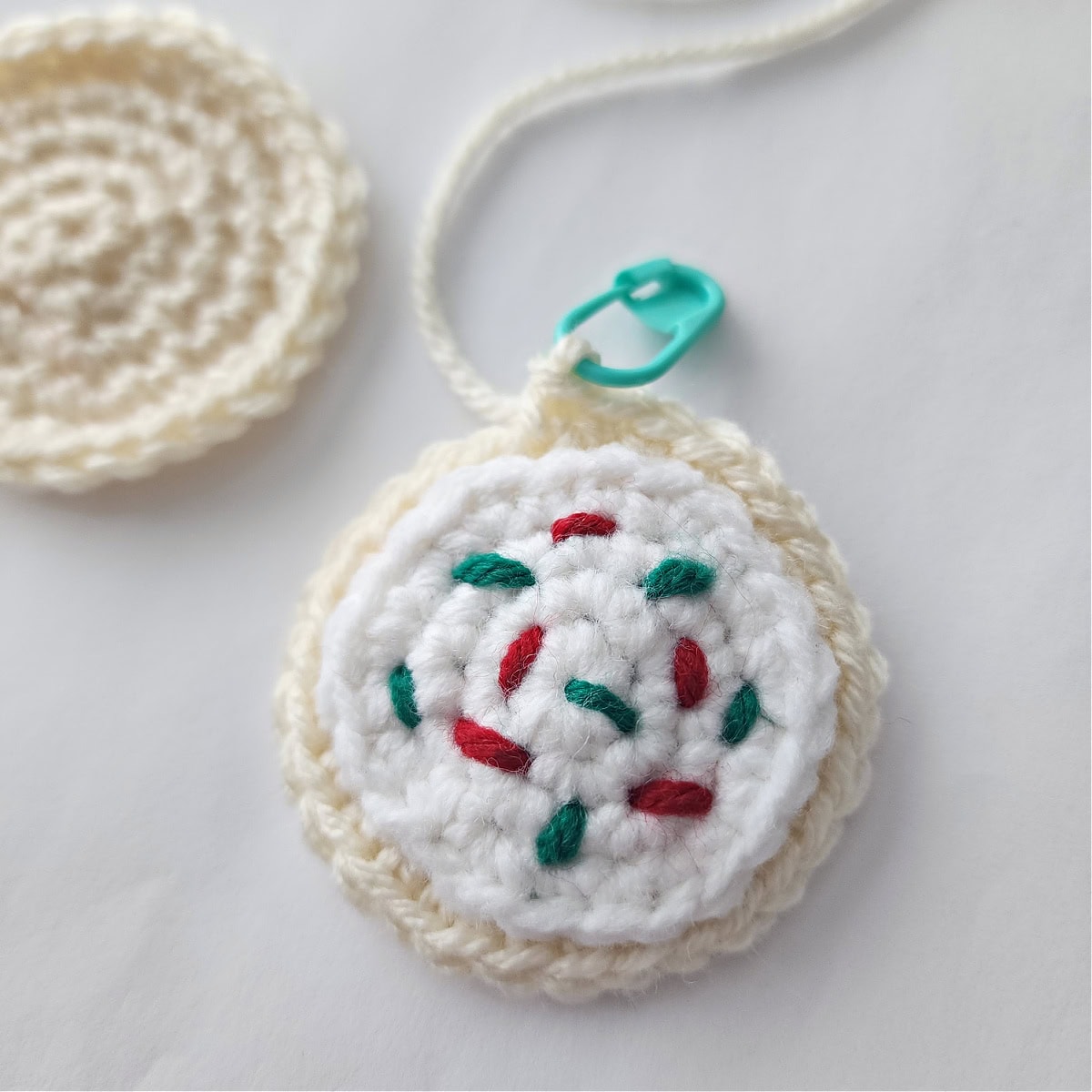 Top layer of the crochet sugar cookie ornament.