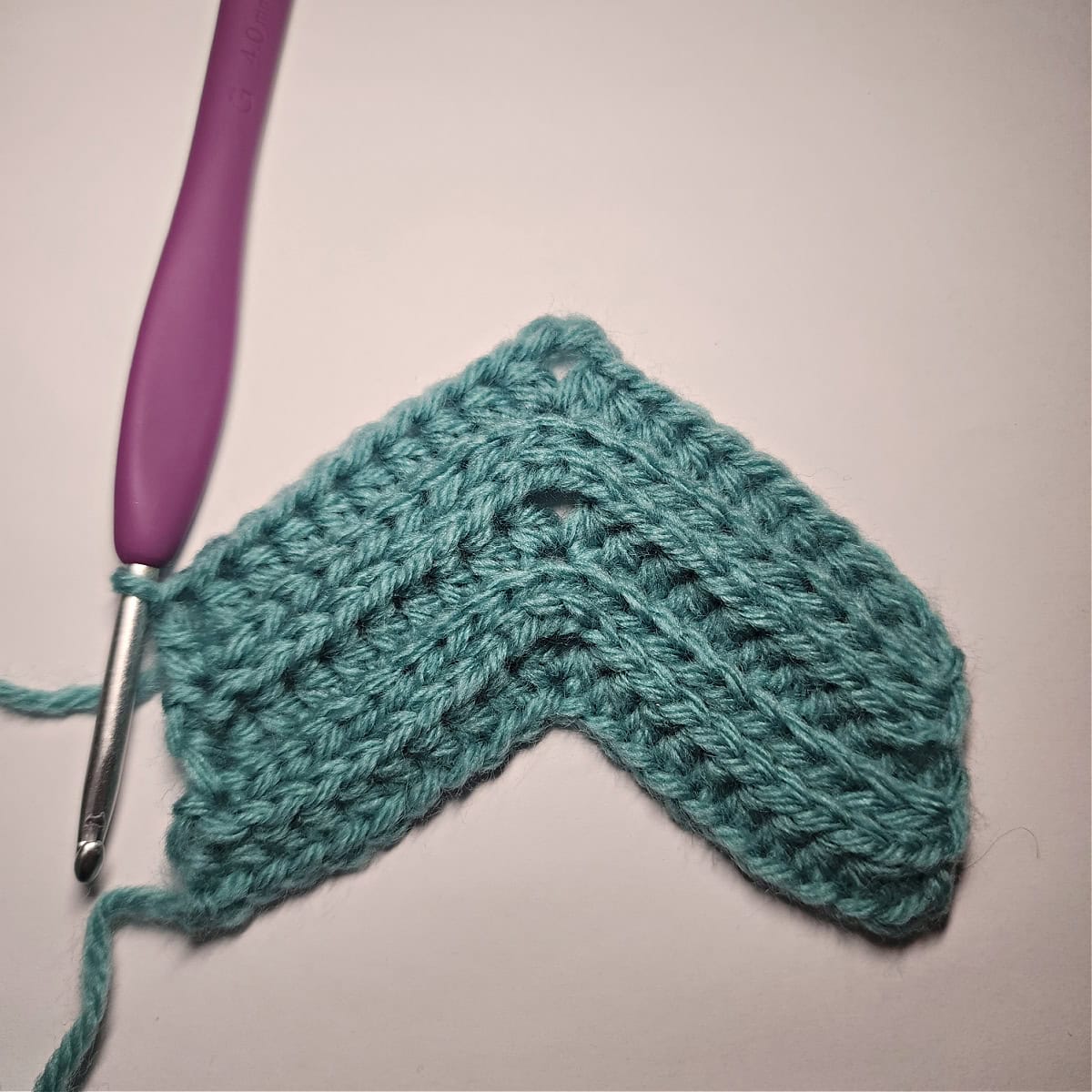 Five rows of the crochet headwarmer complete.