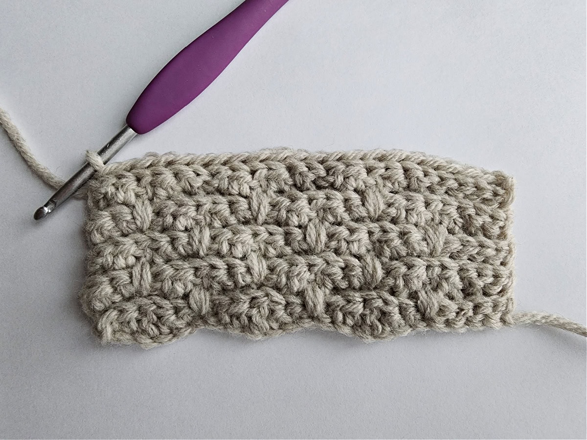 This view shows the back side of the slipper cuff after ten rows.