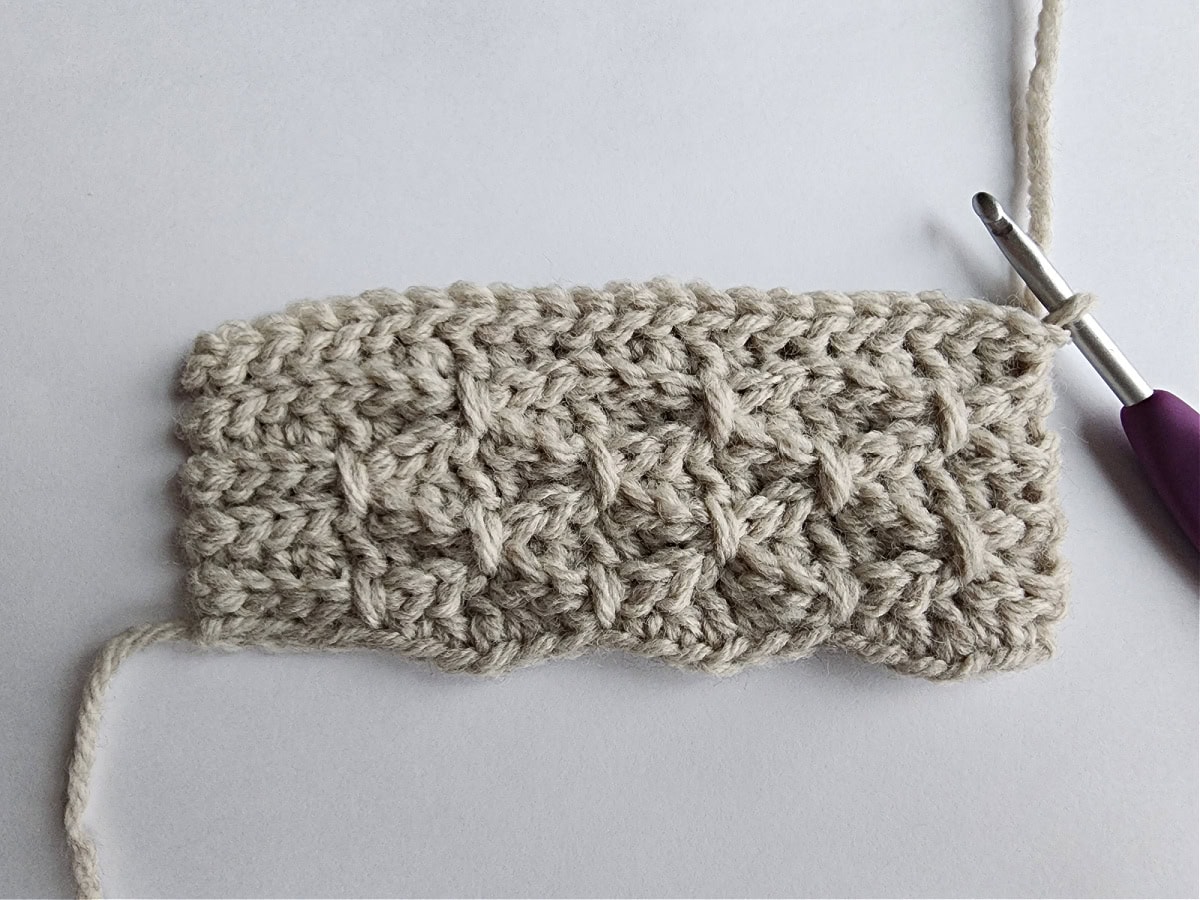 This photo shows the right side of the slipper cuff after row ten is complete.