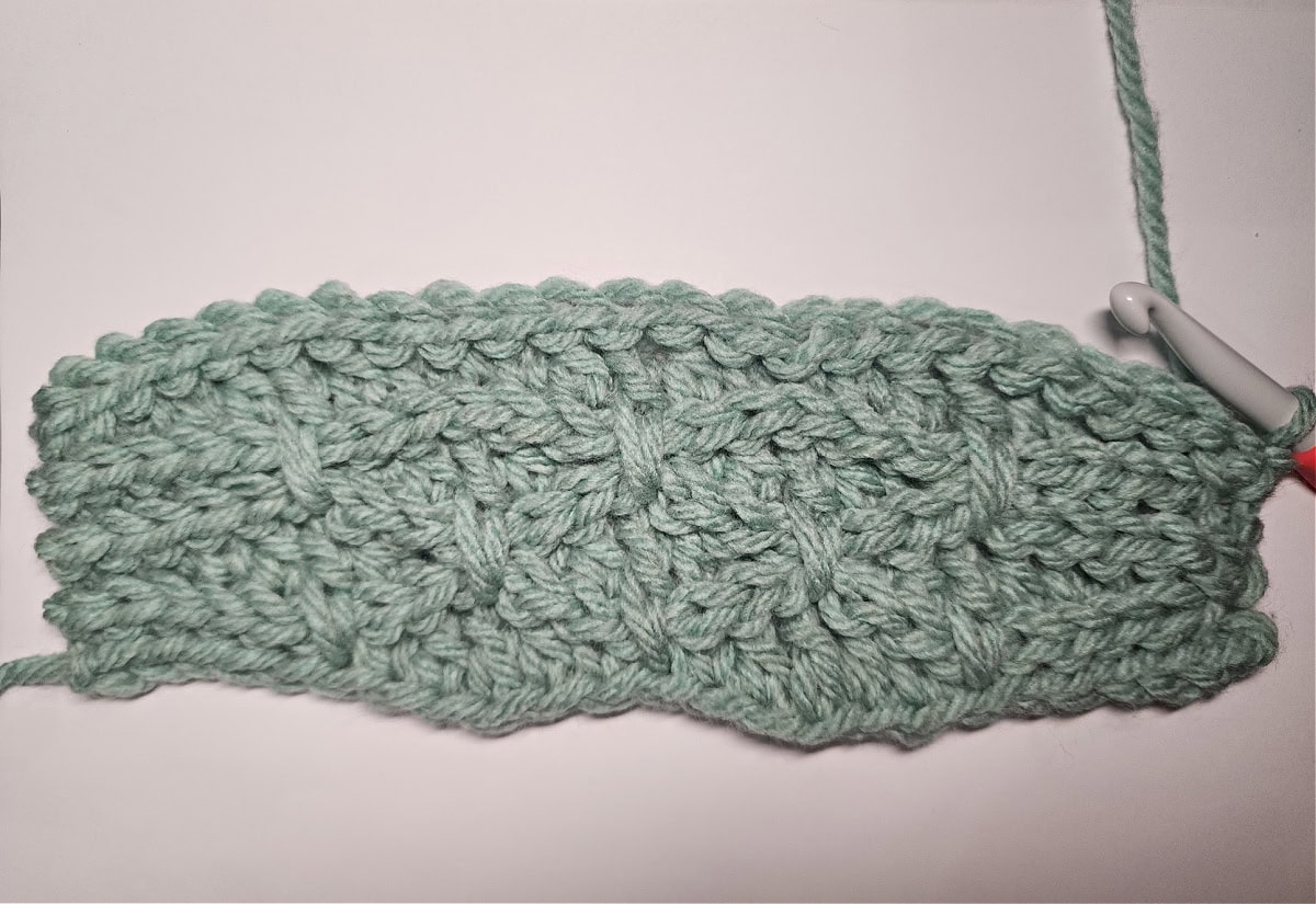 This photo shows 8 rows of the crochet hat pattern complete and turned to the right side.